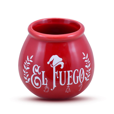 Keramischer Mate Becher mit dem Logo der Marke El Fuego - Weihnachtsedition (rot) 300 ml