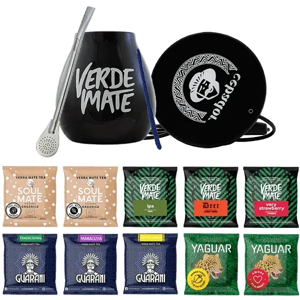 Yerba Verde Mate Set 500g Eimer Bombilla 10x50g