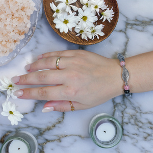 Armband Mala mit Rhodonit und Rauchquarz