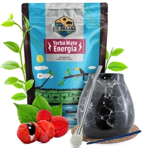 Mate Tee Set Rio Parana Energia Kalebasse + Bombilla 500g