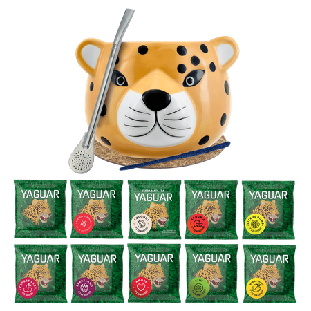 Yerba Mate Set 10x50g Kalebasse Gatito Yaguar