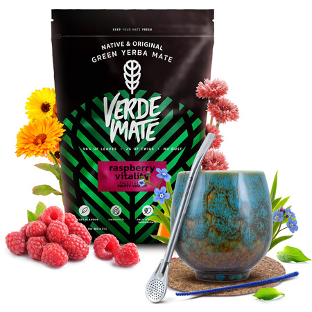 Mate Tee Set Verde Mate Raspberry 500g Kalebasse + Bombilla