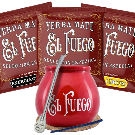 Yerba Mate El Fuego Calabash Bombilla Starter-Set